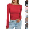 Women's Long Sleeve Shirts Fashion Round Neck Basics Crop Tops Layering Slim Fitted Tops