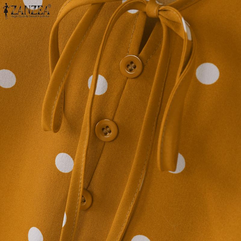 ZANZEA Женские летние рубашки с V-образным вырезом и рукавом 3/4 в горошек