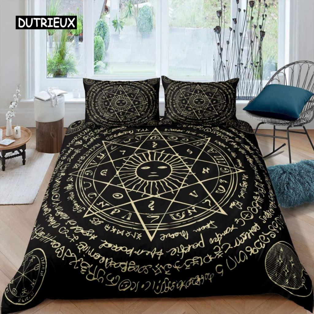 Комплект пододеяльника Sun Moon Queen Микрофибра Богемный Черно-белый принт Инь Ян Пододеяльник Галактика Звезда Полуторный Комплект постельного белья