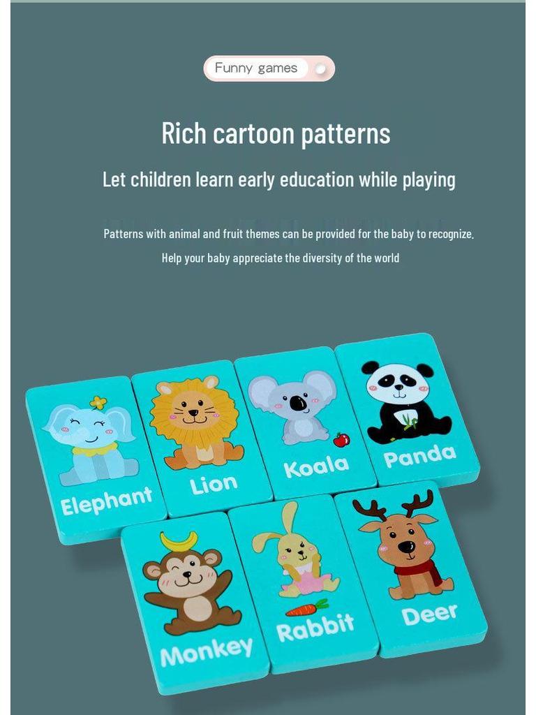 Wooden Educational Fruit & Animal Domino Building Blocks for Kids