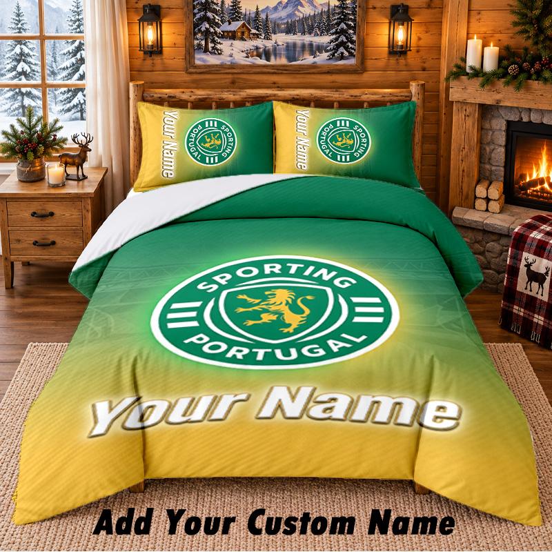Sporting CP Pattern Bedding 3Pcs Set Custom Name, Bed Sheet And Pillowcases For Home Bedroom