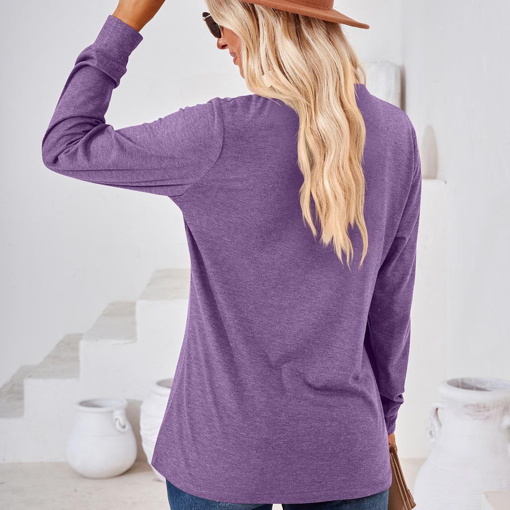 JKASHDK Женские модные повседневные весенне-осенние однотонные блузки и рубашки с v-образным вырезом и длинным рукавом с принтом