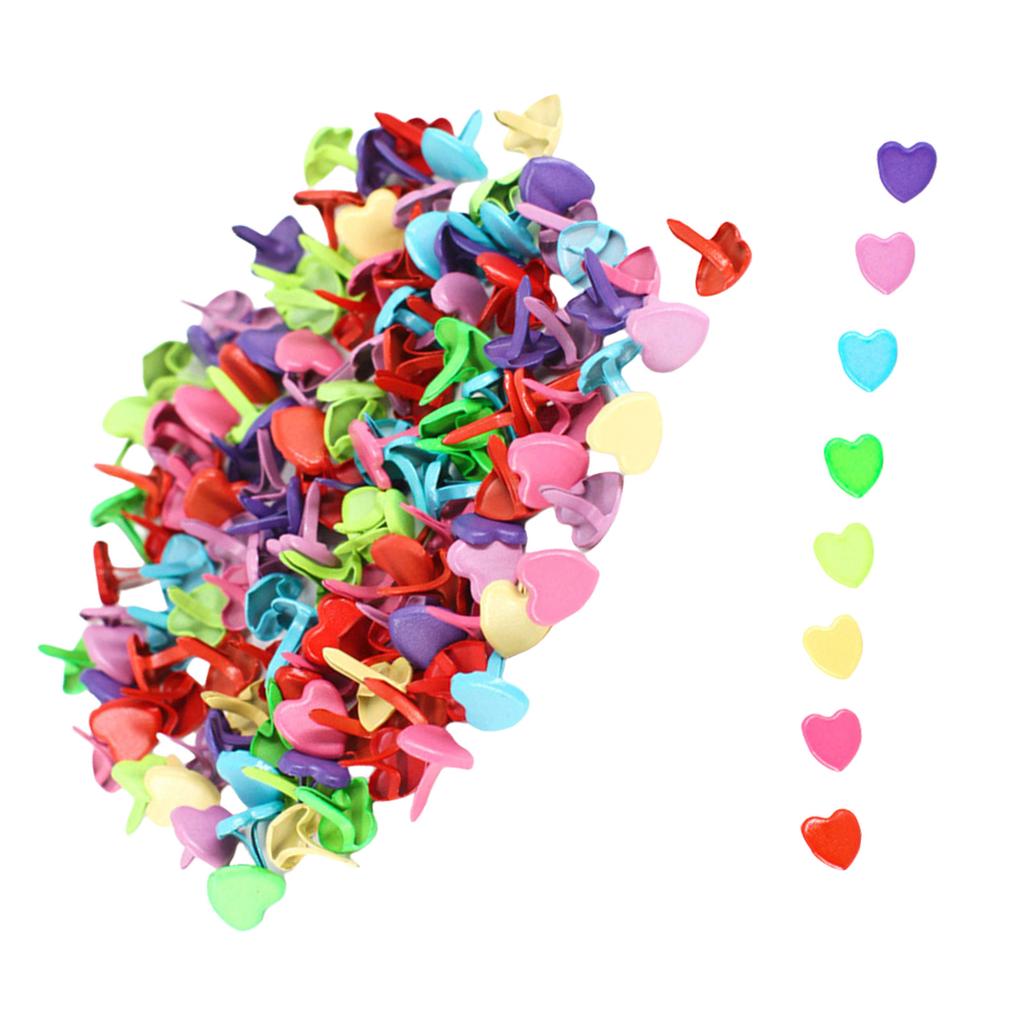 100Pcs Colored Split Pins Metal Paper Fasteners Round Brads Heart Brads Flower Brads Scrapbooking Brads for Paper Craft