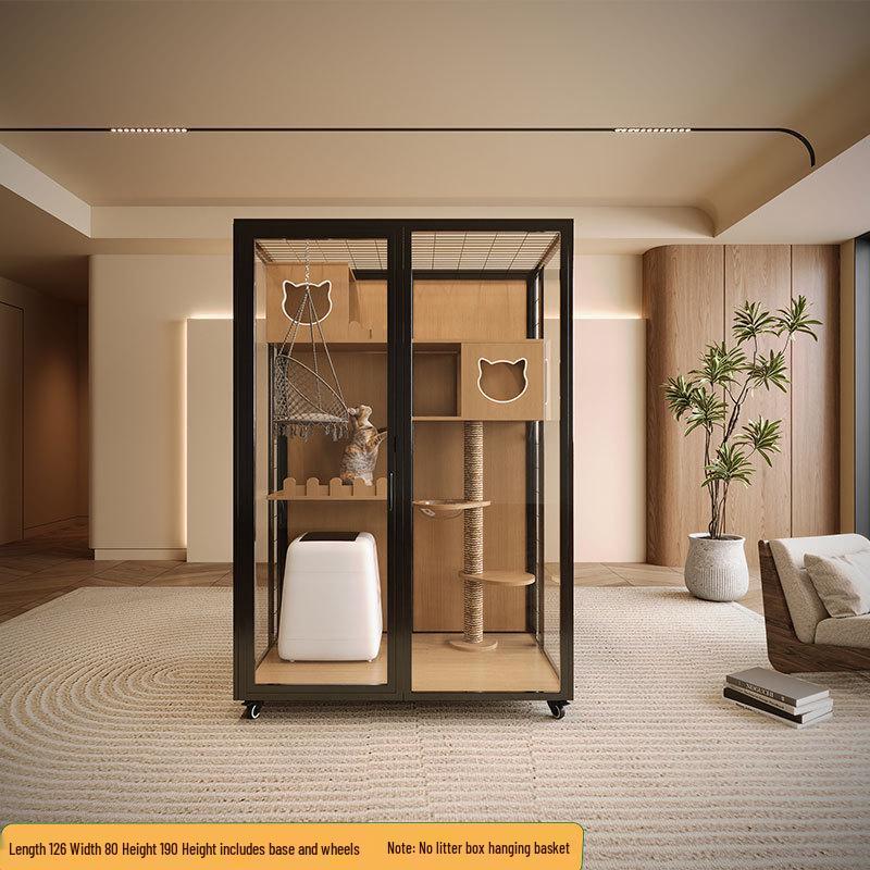 Luxury Solid Wood Panoramic Cat Villa - Large Indoor Glass Cat Room