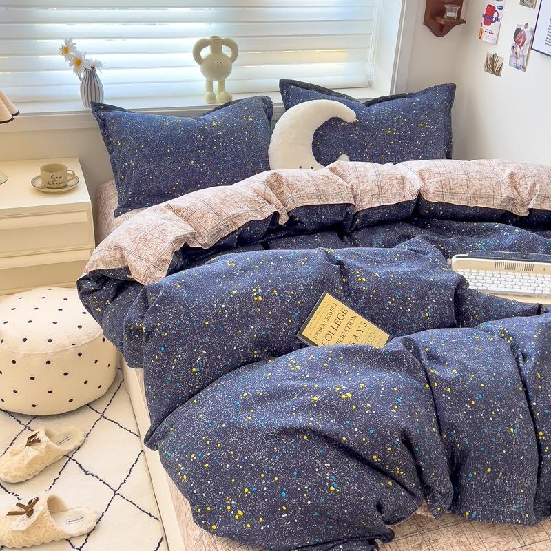 Набор из 4 предметов Класс А Материнский Младенческий класс Маленький Свежий Шлифованный Набор из 4 предметов Приятная к коже Простыня Стиранный хлопок Пододеяльник Общежитие Набор из 3 предметов