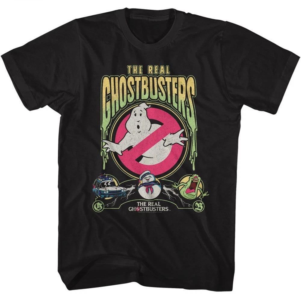 The Real Ghostbusters - Slime Text - American Classics - Solid Black Adult Short