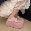 Bow Pearl Thick-bottomed Bag Head Half Slippers Women's Summer Wear New Small Height-increasing Mesh Cool Slippers