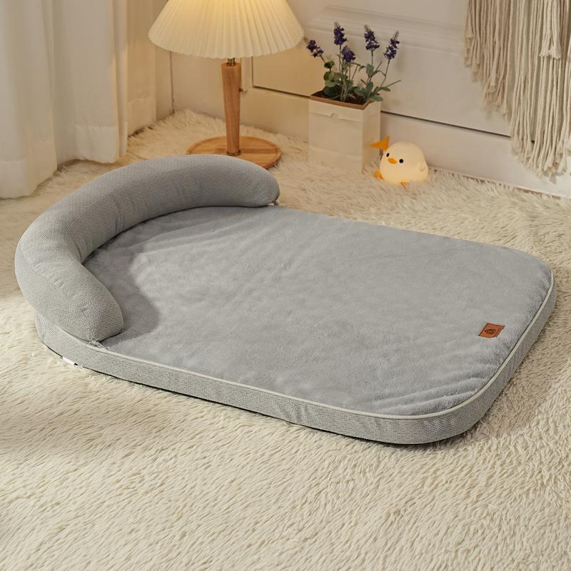 1PC Solid Color Corduroy Dog Sleeping Bed with Neck Protection Pillow Soft Warm Pet Cushion for Indoor Dogs Cats Sleep Supplies