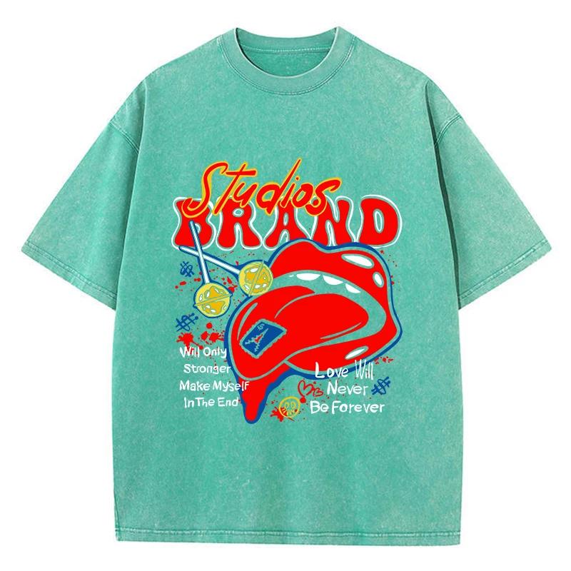 Oversized Woman Washed T-Shirts Studios Brand Print Short Sleeve Cotton Crewneck Oversize Tops Vintage Street Clothes