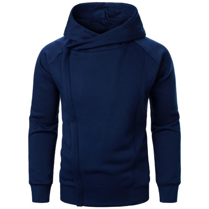 Men S Casual Solid Color Hooded Sweatshirt With Side Zip Design