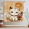 Christmas Curtains 2 Pcs Set Cute Cat In Sand Painting Style Cover Curtain for Children's Room Short Window Curtains Home Blind