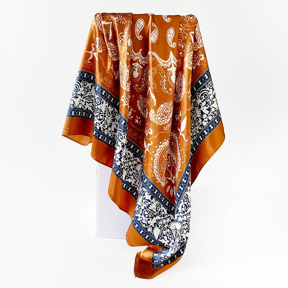 90*90CM Cashew Print Square Hijab Scarf Elegant Ladies Soft Satin Shawl Stylish Women's Decorative Beach Towel