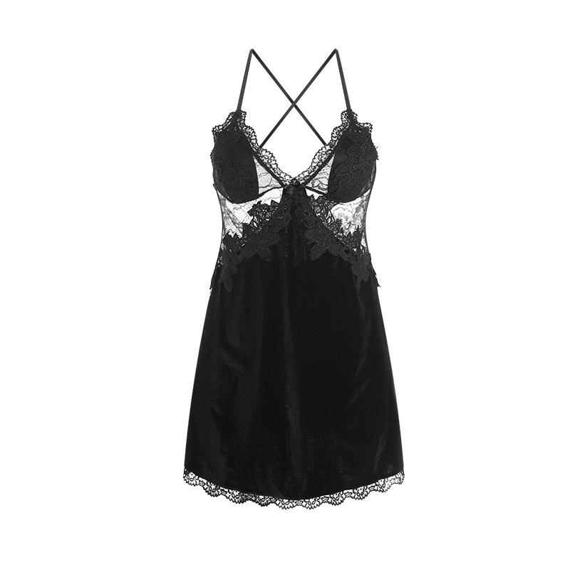 Women's Plus Size Velvet Padded Cami Sleep Dress with Robe Lounge Set