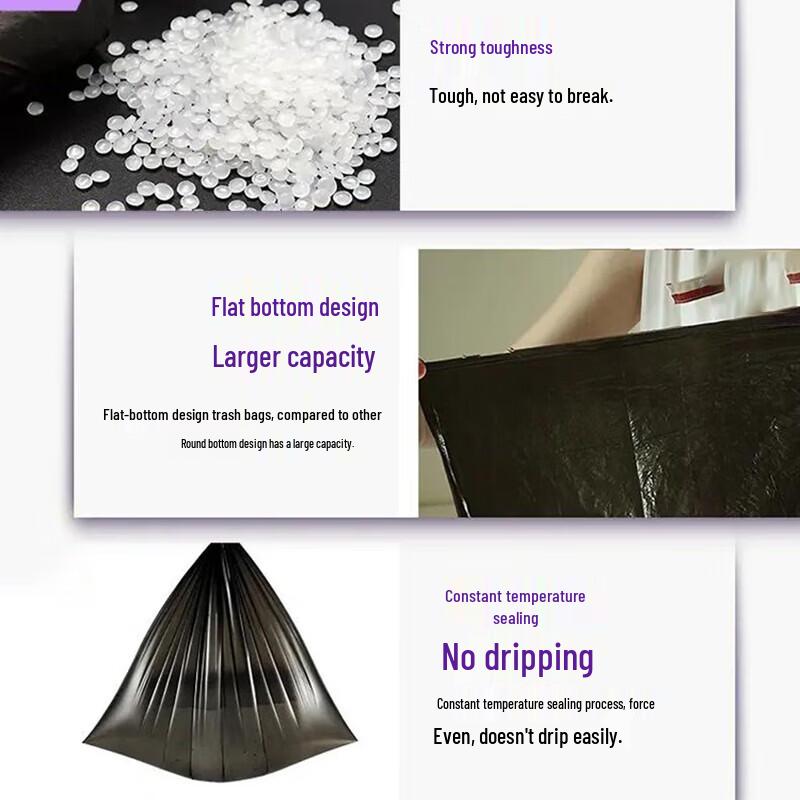 MIAOJIE Durable Flat-Bottom Black Medium Trash Bags