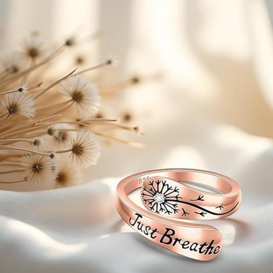 Just Breathe Dandelion Ring Adjustable Zinc Alloy Hope Ring Inspirational Dandelion Ring Encouragement Gift
