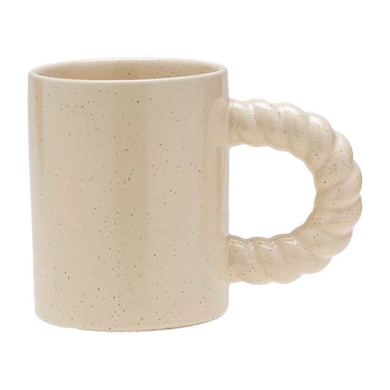 Mug Ceramic Cup Sesame Glaze Cup Large Capacity Coffee Cup Household Water Cup Twist Handle Straight Cup