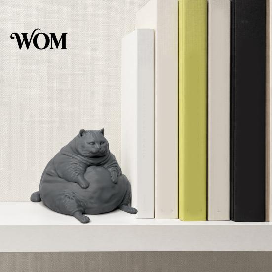 Sitting Cat Statue 3D Printed Fat Figurine, Modern for Collectible Art Piece Desk Decor, Animal Shape Ornament, Lovers Gift Small Sculpture