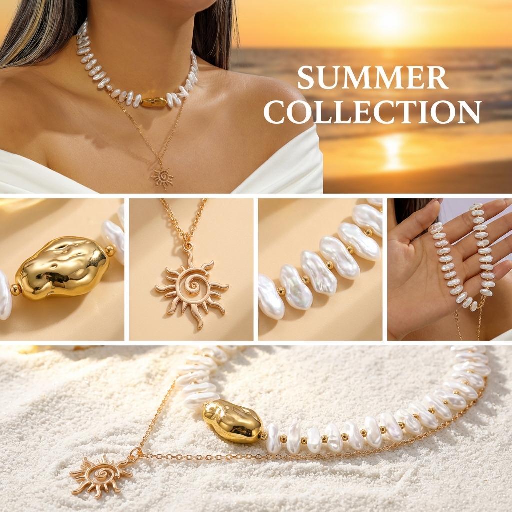 Vintage Double Layer Sun Star Pendant Necklaces for Women Baroque Imitation Pearl Layered Choker Boho Party Friendship Jewelry