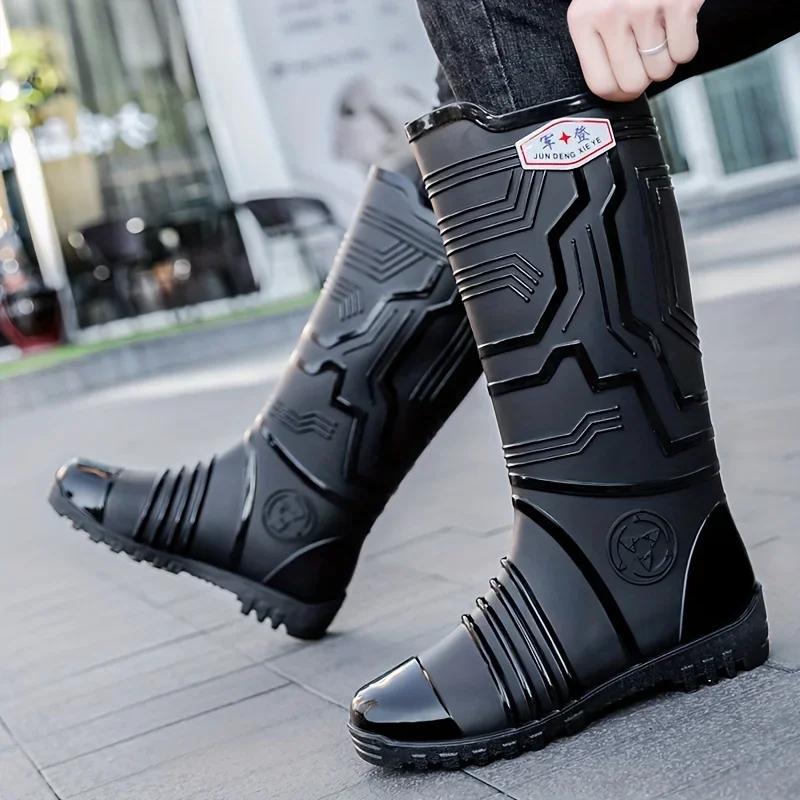 MEN'S High Quality PVC Waterproof Rain Boots Comfortable Non-slip Durable Garden Shoes Chunky Fishing Outdoor Activities Shoes