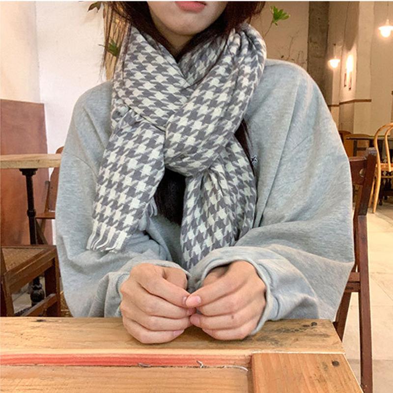 Winter Warm Couples Knitted Plaid Scarf Korean Version of The Tassel Collision Color Thousand Bird Plaid Scarf Female