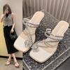 Fashion Toe Ring 2024 Summer Women's Slippers Fashion Toe Ring Daily Party Women Sandals Crystal Diamond Sexy Style Crystal Diamond