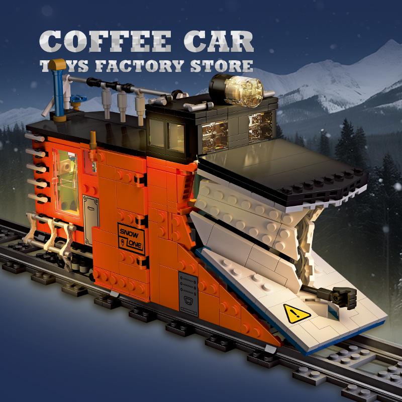 Технический городской поезд MOC Кирпичи Светодиодный 3D-модель Снегоуборочный локомотив Блоки STEM Машины Строительные Игрушки Друг Рождественские Подарки НОВЫЙ