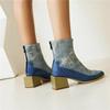 Стильные женские джинсовые ботильоны с квадратным носком, высоким блочным деревянным каблуком, зимне-осенние, большого размера, женские синие джинсовые ботильоны на молнии