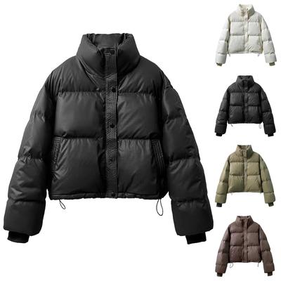 Женская короткая свободная теплая куртка из хлопка с высоким воротником