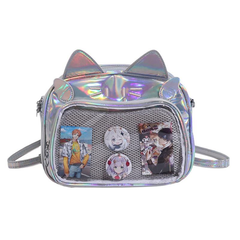 Mechanical Student Cat Backpack With Grid Pocket Cartoon Print For Wear Casual