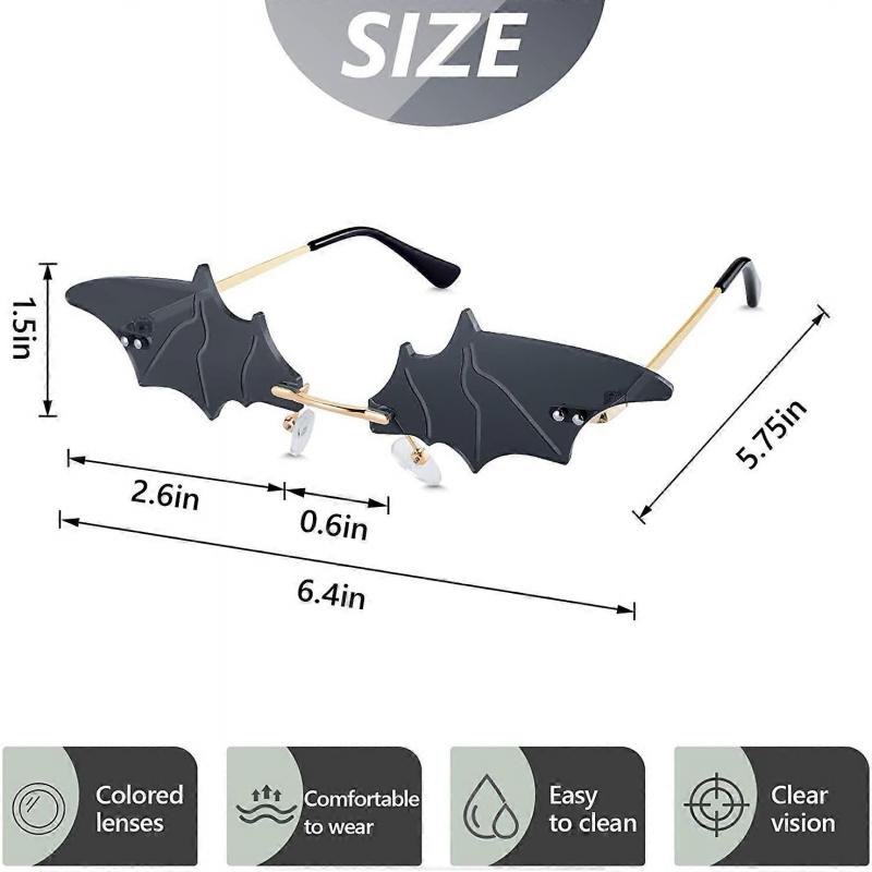 2 Pairs Bat Shaped Sunglasses Frameless Novelty Eye Glasses for Halloween Party