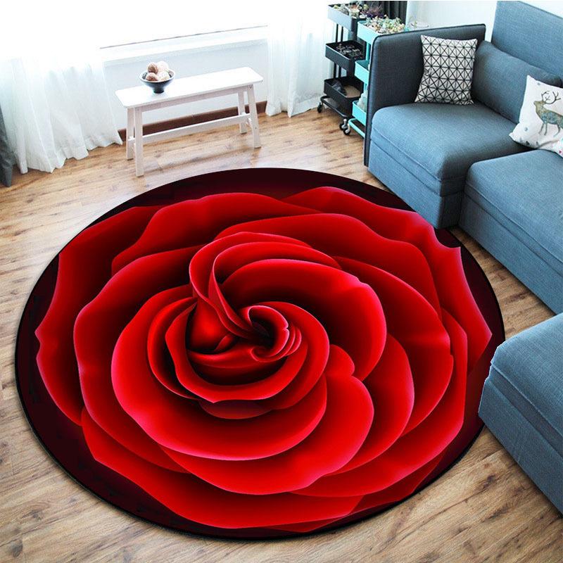 Роскошные коврики круглой формы с узором красной розы, коврик для кухни, прихожей, коврик для спальни, гостиной, мягкий ковер, нескользящий коврик