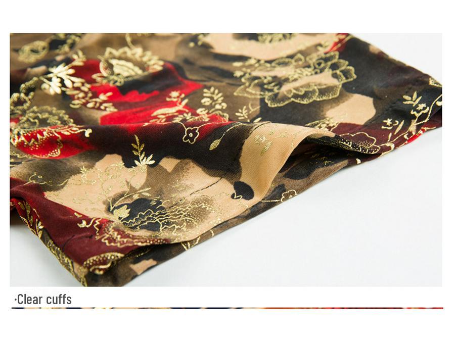 Мужская летняя рубашка с коротким рукавом в стиле ретро с золотым тиснением