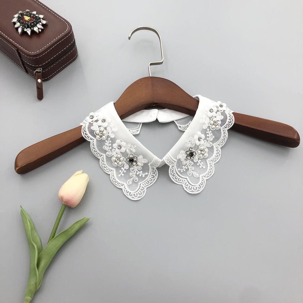 Fashion Imitation Pearl Fake Collar Detachable Dual Mesh Lapel Necklace Women Top Clothes Neckwear Accessories