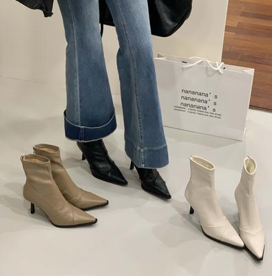 Женские короткие сапоги на высоком каблуке 2025 осень и зима новые универсальные сапоги-интернет-знаменитости с острым носком, на тонком каблуке, модные эластичные маленькие ботильоны