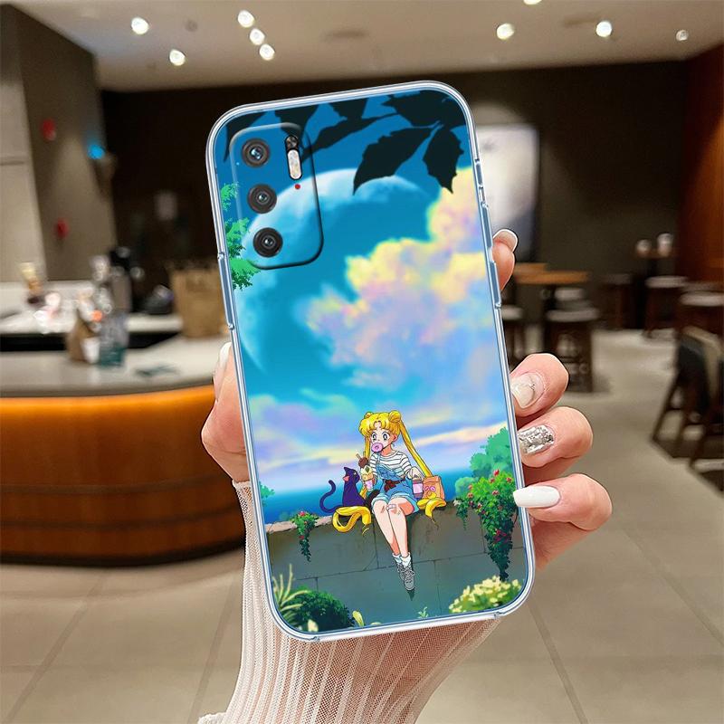 UP44 S-Sailors M-Moon Transparent Phone Case for Motorola Moto G7 G8 G9 G84 G85 G73 G24 G15 Z2 Play Power Plus