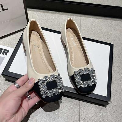 Женские туфли-лодочки с мягкой подошвой и одним ремешком, туфли Doudou 2025 осень, новые универсальные под юбку, с открытым вырезом, квадратным носком и низким каблуком