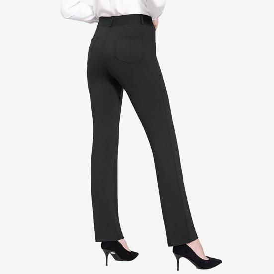 Women Office Pants Elastic High Waist Solid Color Trousers with Pockets Light Flared