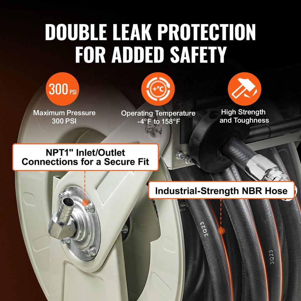 Fuel Hose Reel, 3/4" x 50', Extra Long Retractable Diesel Hose Reel, Heavy-Duty Carbon Steel Construction with Automatic Fuel Nozzle, NBR Rubber Hose