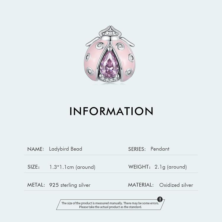 WOSTU 925 Sterling Silver Pink Enamel Ladybird Beads Pink Zircon Ladybug Charms for Women Bracelet and Bangle DIY Fine Jewelry