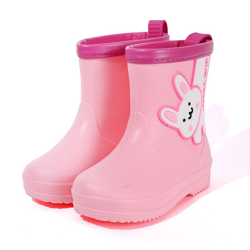 Children's rain boots cute cartoon boys and girls kindergarten waterproof baby rubber shoes non-slip rain shoes fleece warm water shoes