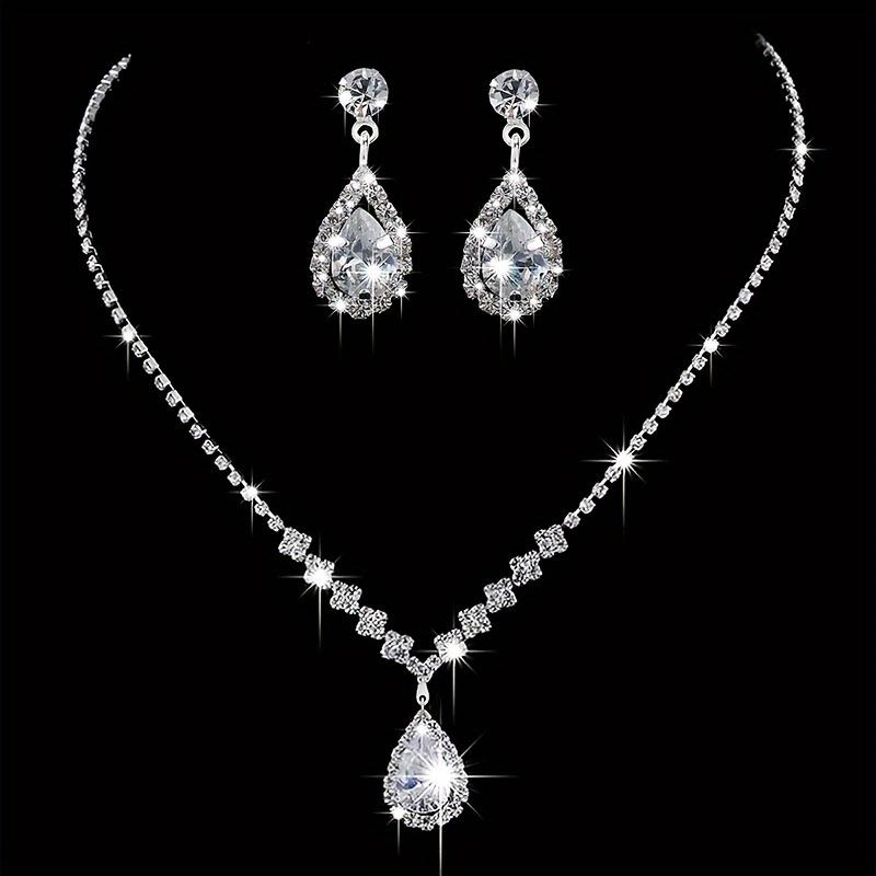 3-piece Fashion Jewelry Set Shiny Luxurious Evening Dress Accessories with Rhinestone Necklace and Earrings Suitable for Brides