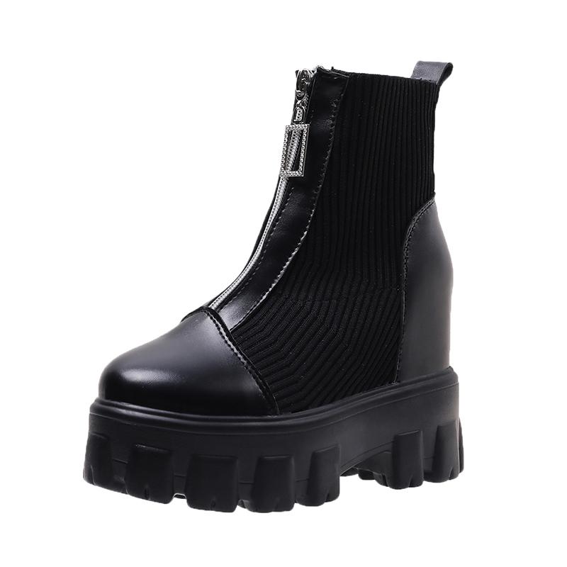 Мода 2024 года, новые зимние ботильоны, женские качественные ботинки на платформе, женские модные короткие ботинки, черные, на высоком каблуке 11 см, на молнии, женские носки