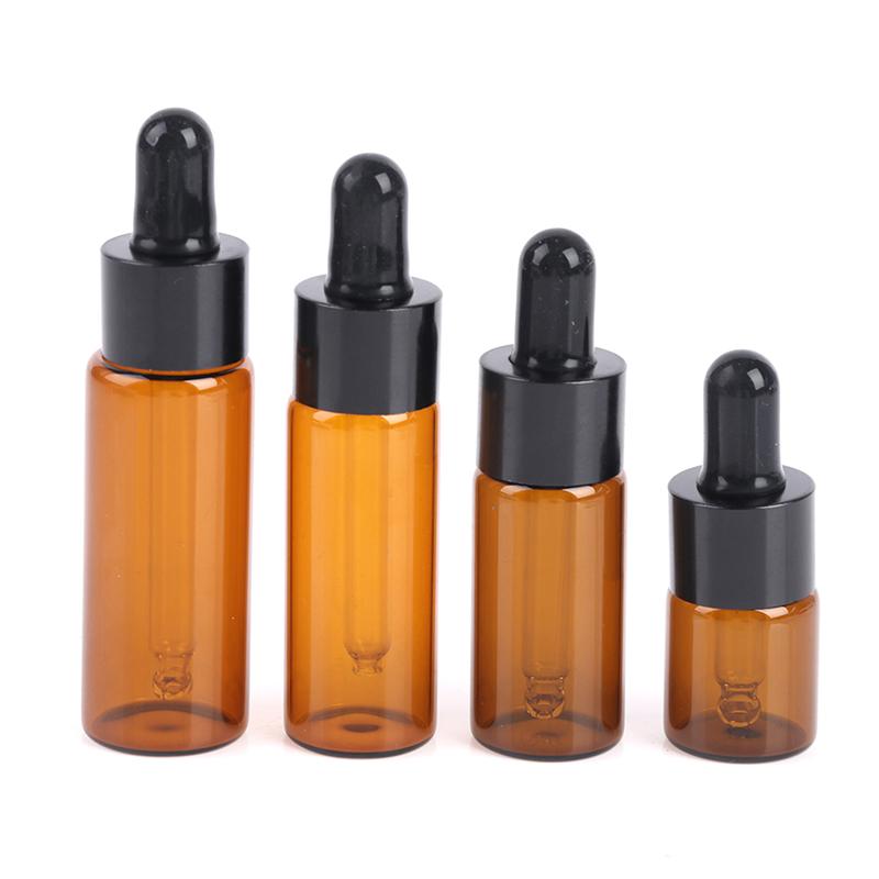5 шт./лот, янтарные стеклянные пипетки, баночки для косметических духов, флаконы с эфирным маслом