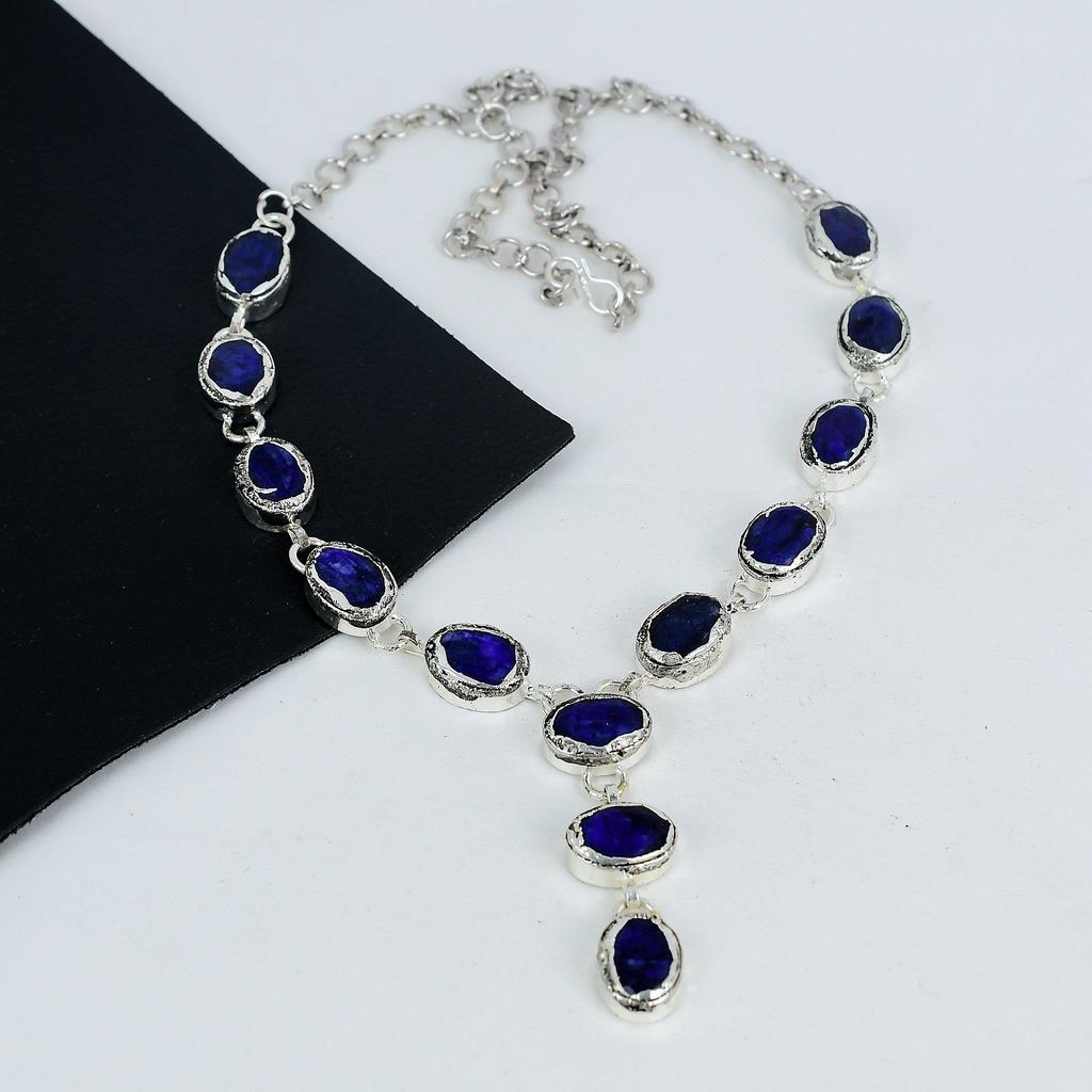 Beautiful Blue Sapphire Gemstone Handmade Jewelry 925 Sterling Silver Necklace,Blue Sapphire Silver Necklace For Wife, Unisex Necklace, Gift
