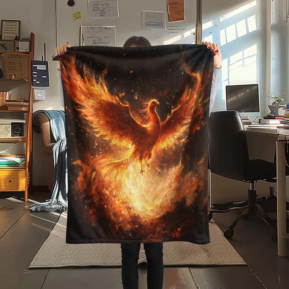 Sparkling Phoenix Print Flannel Blanket, High quality Comfortable for All Seasons, Home Decor, Warmth and Comfort