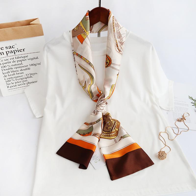 Ladies' Versatile Trendy Simulation Silk Long Strip Print New Binding Bag Travel Sunscreen Party Beach Scarf