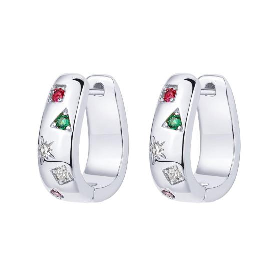 1 пара сережек Huggie, разноцветные стразы, полированный металл, U-образные, легкие украшения для ушей для вечеринки, свадьбы, клуба