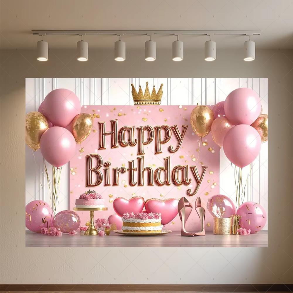 Crown Pink Balloons Background Banner Girls Birthday Party Decorations Flower Photography Backdrop Supplies Photo Shoot Props
