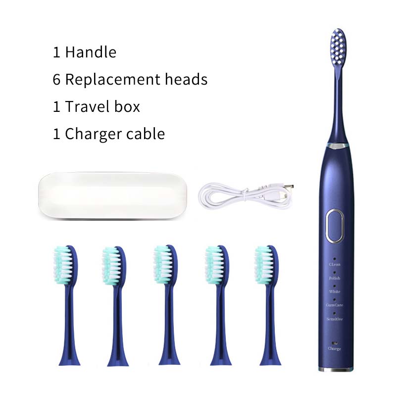 Звуковая перезаряжаемая металлическая зубная щетка для взрослых IPX7, водонепроницаемая, отбеливающая зубы, чистая чувствительная ультразвуковая электрическая зубная щетка