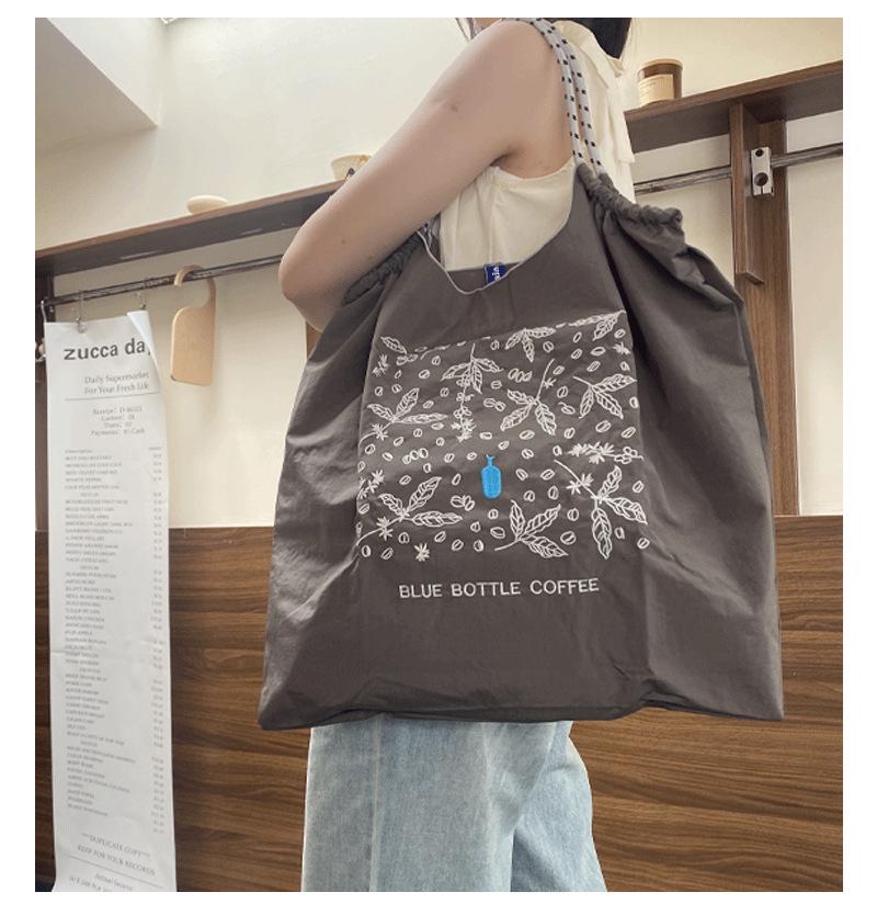 Женская сумка-шоппер из вышитого синего нейлона большой вместимости - складная и портативная сумка через плечо/через плечо